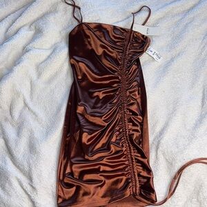 Satin Brown Mini Dress